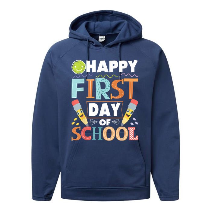 Happy First Day Of School Teacher Student Kindergarten Performance Fleece Hoodie