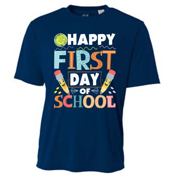 Happy First Day Of School Teacher Student Kindergarten Cooling Performance Crew T-Shirt