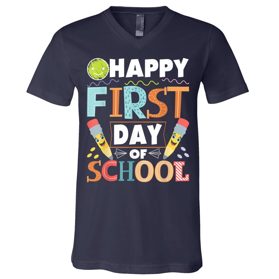 Happy First Day Of School Teacher Student Kindergarten V-Neck T-Shirt