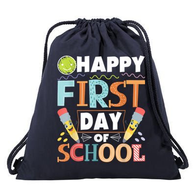 Happy First Day Of School Teacher Student Kindergarten Drawstring Bag
