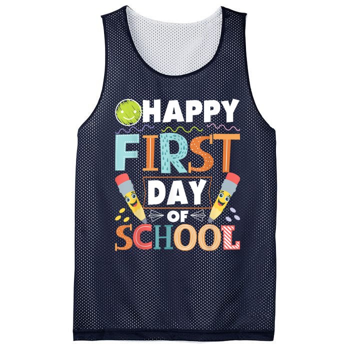 Happy First Day Of School Teacher Student Kindergarten Mesh Reversible Basketball Jersey Tank