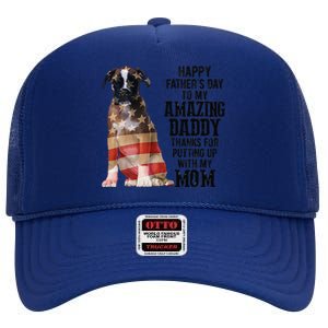 Happy Fathers Day To My Amazing Daddy Boxer Dog High Crown Mesh Back Trucker Hat