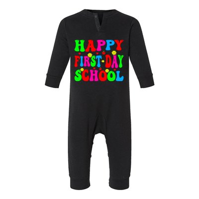 Happy First Day School Retro Groovy Teacher Back To School Meaningful Gift Infant Fleece One Piece