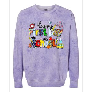 Happy First Day Of School Teachers Students Back To School Colorblast Crewneck Sweatshirt