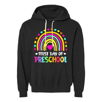 Happy First Day Of Preschool Back To School Garment-Dyed Fleece Hoodie