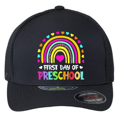 Happy First Day Of Preschool Back To School Flexfit Unipanel Trucker Cap