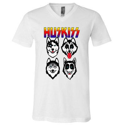 Huskiss Funny Dogs Puppy Rock Rockin V-Neck T-Shirt