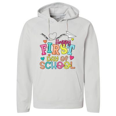 Happy First Day Of School Hello School Performance Fleece Hoodie