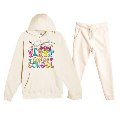 Happy First Day Of School Hello School Premium Hooded Sweatsuit Set