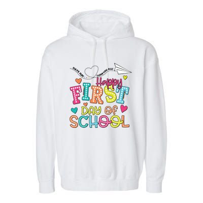 Happy First Day Of School Hello School Garment-Dyed Fleece Hoodie