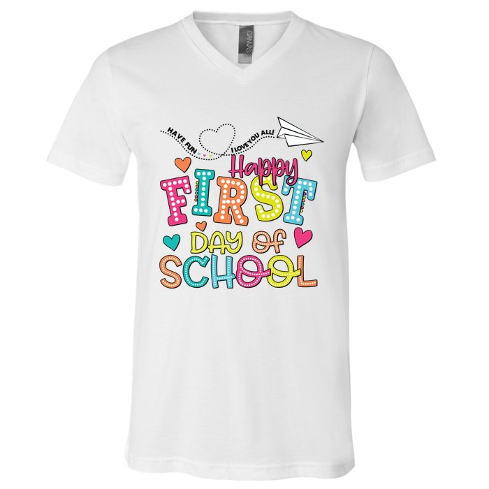 Happy First Day Of School Hello School V-Neck T-Shirt