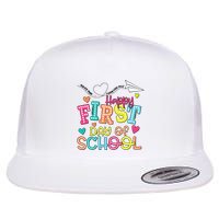 Happy First Day Of School Hello School Flat Bill Trucker Hat