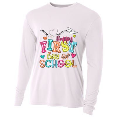 Happy First Day Of School Hello School Cooling Performance Long Sleeve Crew