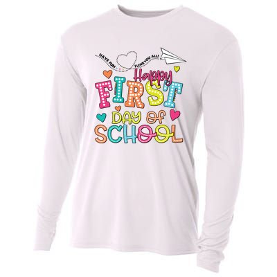 Happy First Day Of School Hello School Cooling Performance Long Sleeve Crew