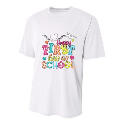 Happy First Day Of School Hello School Youth Performance Sprint T-Shirt