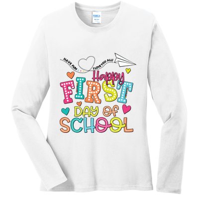 Happy First Day Of School Hello School Ladies Long Sleeve Shirt
