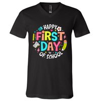 Happy First Day Of School Teacher Back To School Student V-Neck T-Shirt