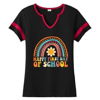 Happy First Day Of School For Teachers Kids Back To School Ladies Halftime Notch Neck Tee