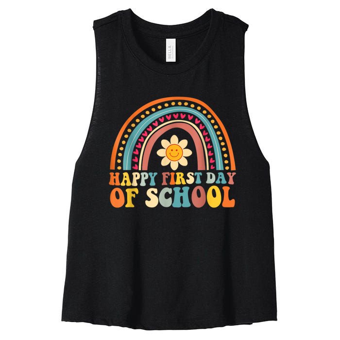 Happy First Day Of School For Teachers Kids Back To School Women's Racerback Cropped Tank