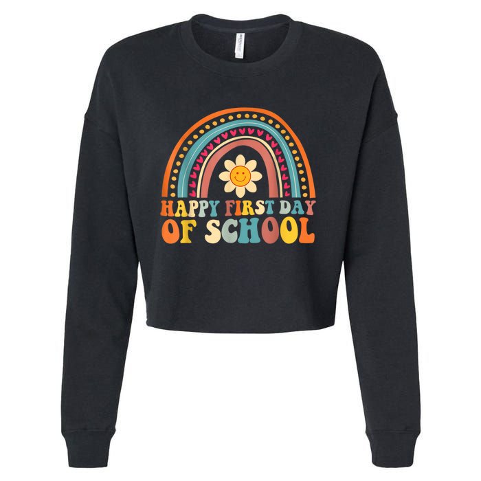 Happy First Day Of School For Teachers Kids Back To School Cropped Pullover Crew