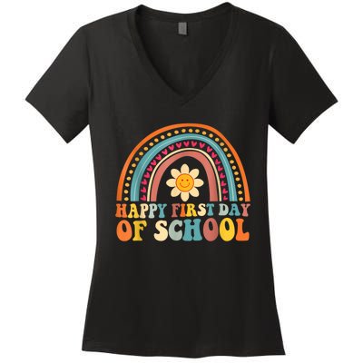 Happy First Day Of School For Teachers Kids Back To School Women's V-Neck T-Shirt