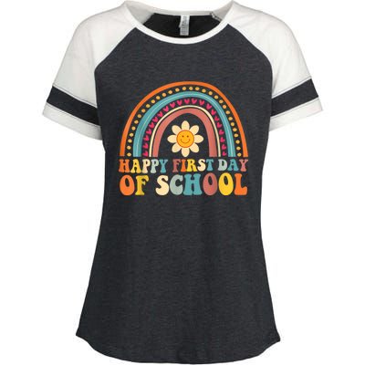 Happy First Day Of School For Teachers Kids Back To School Enza Ladies Jersey Colorblock Tee