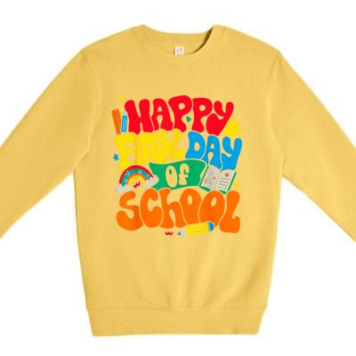 Happy First Day Of School Retro Teacher Women Back To School Premium Crewneck Sweatshirt