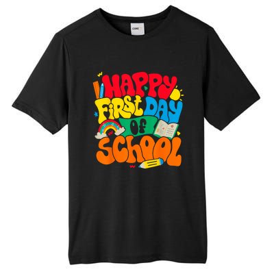 Happy First Day Of School Retro Teacher Women Back To School Tall Fusion ChromaSoft Performance T-Shirt