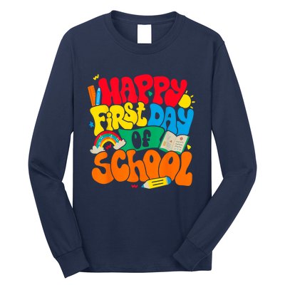 Happy First Day Of School Retro Teacher Women Back To School Long Sleeve Shirt