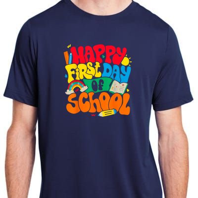 Happy First Day Of School Retro Teacher Women Back To School Adult ChromaSoft Performance T-Shirt