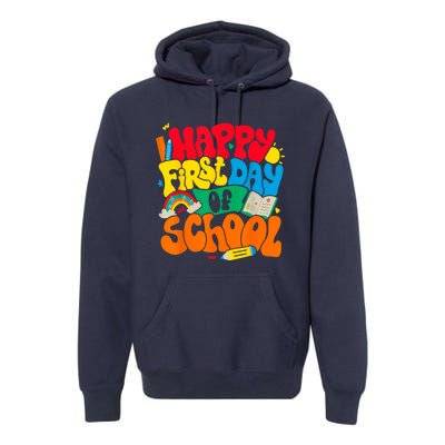 Happy First Day Of School Retro Teacher Women Back To School Premium Hoodie