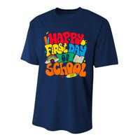 Happy First Day Of School Retro Teacher Women Back To School Performance Sprint T-Shirt