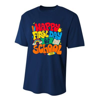 Happy First Day Of School Retro Teacher Women Back To School Performance Sprint T-Shirt