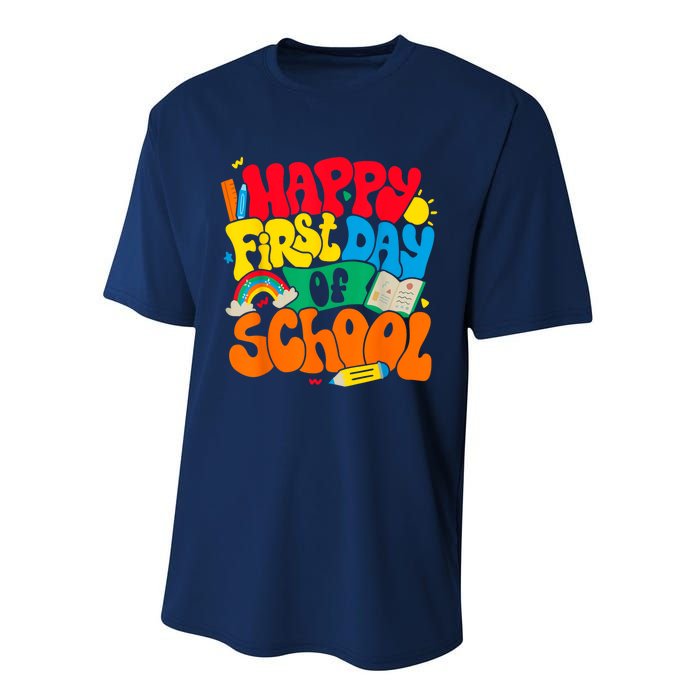 Happy First Day Of School Retro Teacher Women Back To School Performance Sprint T-Shirt