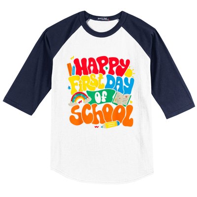 Happy First Day Of School Retro Teacher Women Back To School Baseball Sleeve Shirt