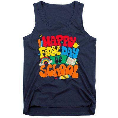 Happy First Day Of School Retro Teacher Women Back To School Tank Top