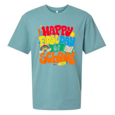 Happy First Day Of School Retro Teacher Women Back To School Sueded Cloud Jersey T-Shirt