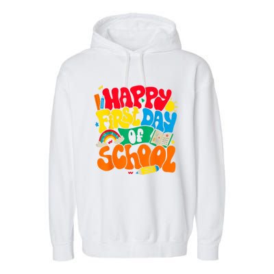 Happy First Day Of School Retro Teacher Women Back To School Garment-Dyed Fleece Hoodie