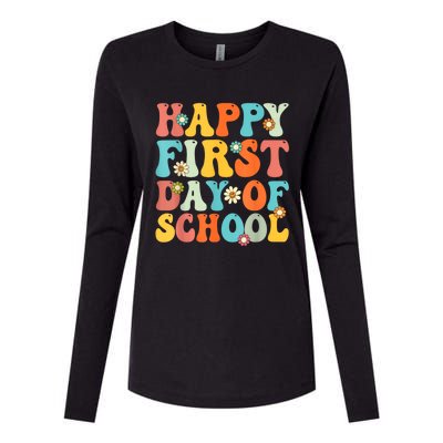 Happy First Day Of School Teacher Kids Back To School Womens Cotton Relaxed Long Sleeve T-Shirt