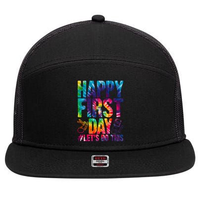 Happy First Day Let's Do This Back To School Rainbow 7 Panel Mesh Trucker Snapback Hat