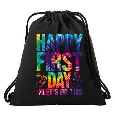 Happy First Day Let's Do This Back To School Rainbow Drawstring Bag