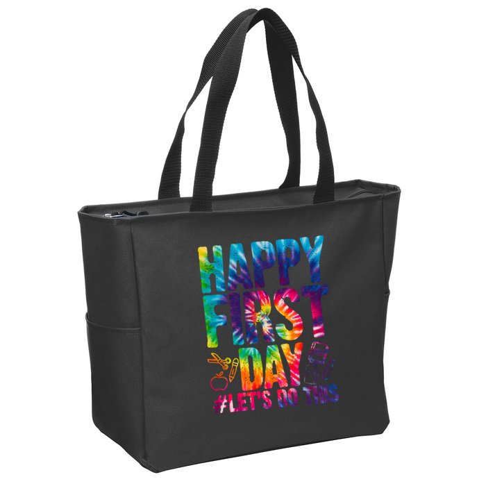 Happy First Day Let's Do This Back To School Rainbow Zip Tote Bag