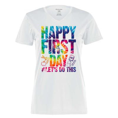 Happy First Day Let's Do This Back To School Rainbow Women's Momentum V-Neck T-Shirt