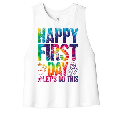 Happy First Day Let's Do This Back To School Rainbow Women's Racerback Cropped Tank