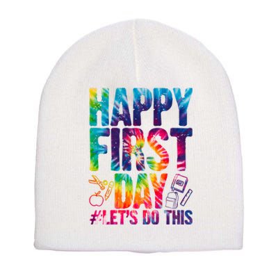 Happy First Day Let's Do This Back To School Rainbow Short Acrylic Beanie