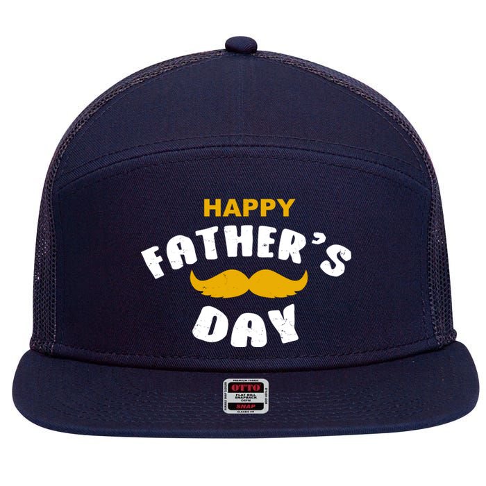 Happy Fathers Day Mustache Vintage 7 Panel Mesh Trucker Snapback Hat