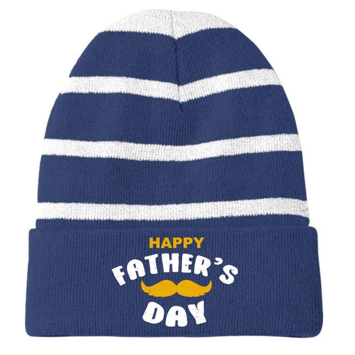 Happy Fathers Day Mustache Vintage Striped Beanie with Solid Band