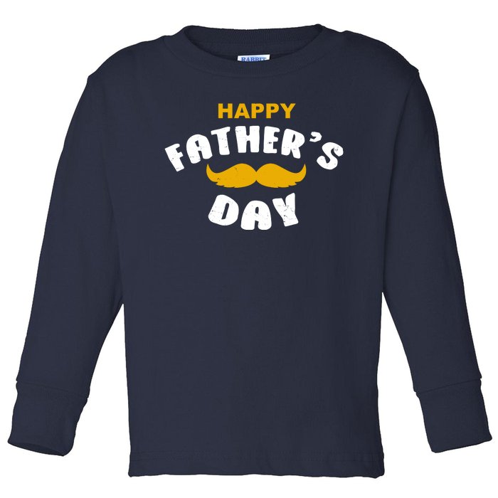 Happy Fathers Day Mustache Vintage Toddler Long Sleeve Shirt