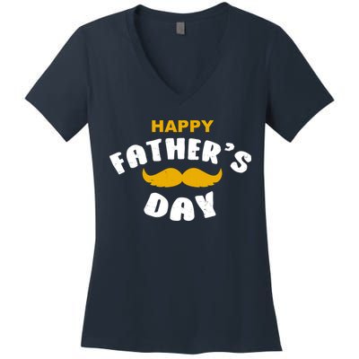 Happy Fathers Day Mustache Vintage Women's V-Neck T-Shirt