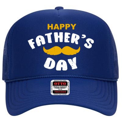 Happy Fathers Day Mustache Vintage High Crown Mesh Back Trucker Hat